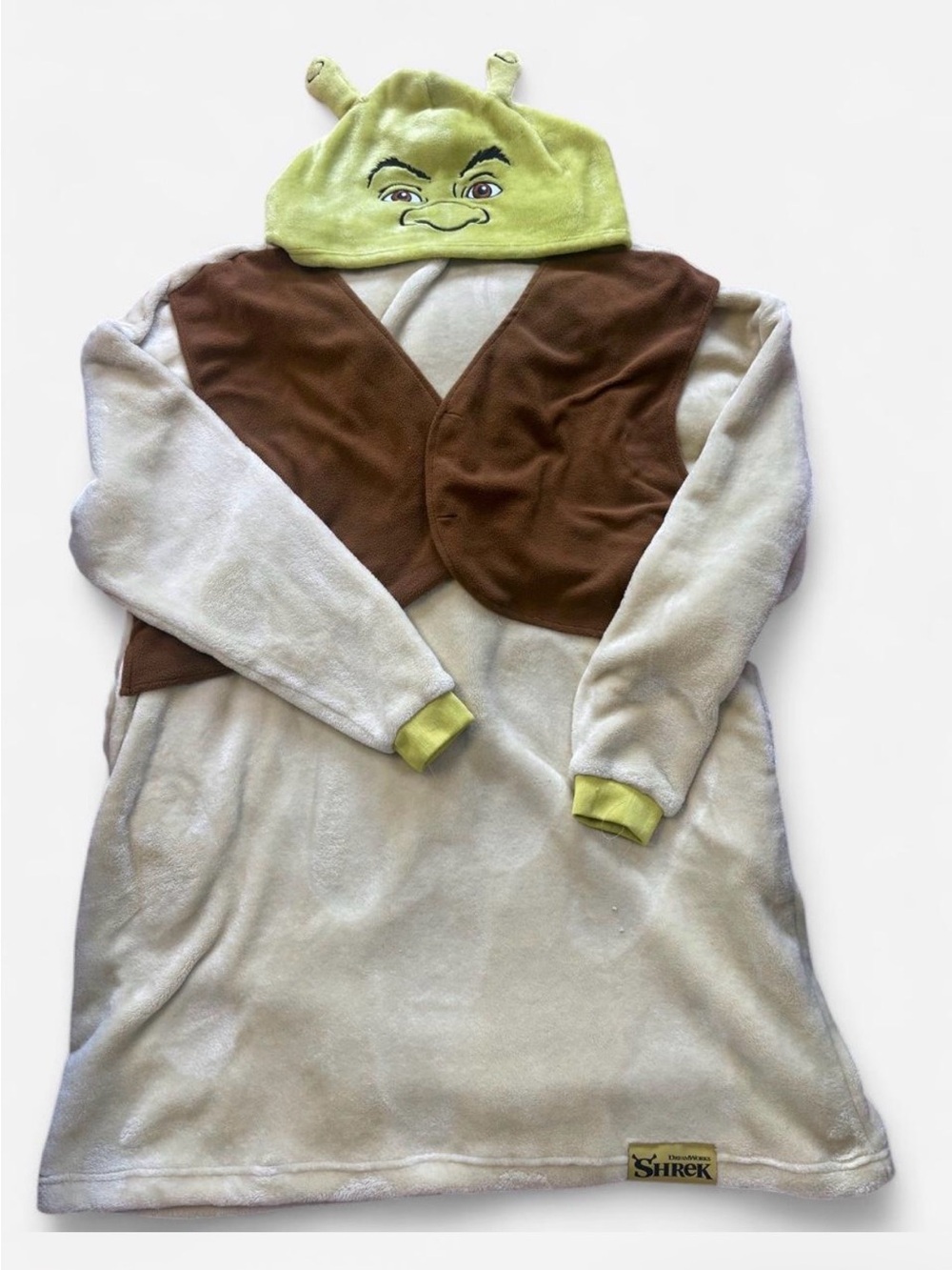 Dreamworks Shrek Adult Plush Hooded blanket in Lime Green, Brown & Cream